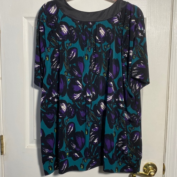 Worthington Women Floral Stretch Short Sleeve Top 3X - Picture 2 of 5